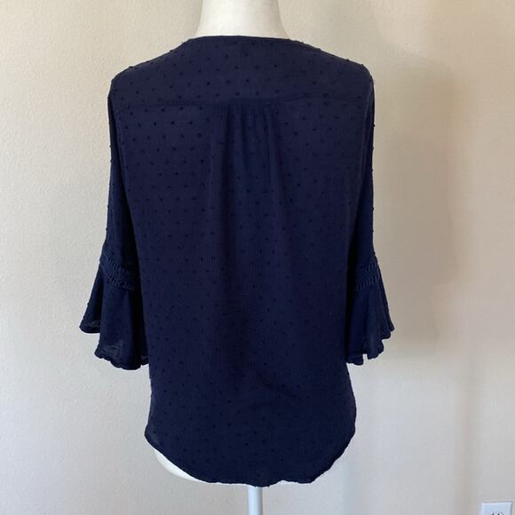 Staccato 3/4 sleeve navy blue blouse small flutter sleeves - Picture 4 of 7